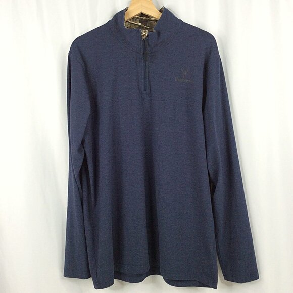 Huntworth 1/4 Zip Pullover Men Size XL Navy Blue Cotton Blend Base Layer Hunting - Picture 1 of 7